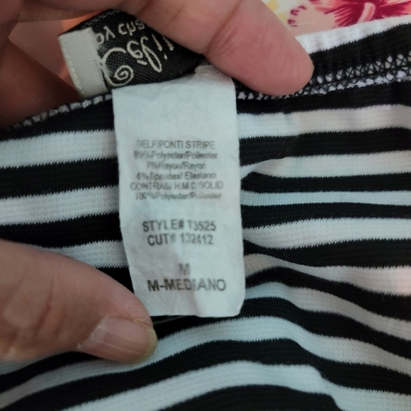 Celine By Champion Women's Strapless One Piece Swimsuit Sz M Black Striped Bow - Picture 9 of 12